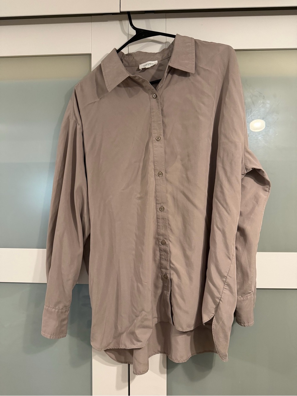 Relaxed Button-Down Shirt in Taupe - Women's Button Down